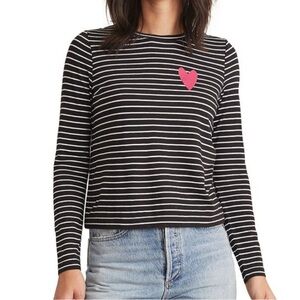 Marine Layer Black Striped Chloe Tee Top Heart